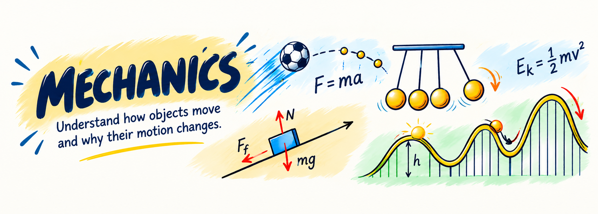 Mechanics - Understand how objects move and why their motion changes.